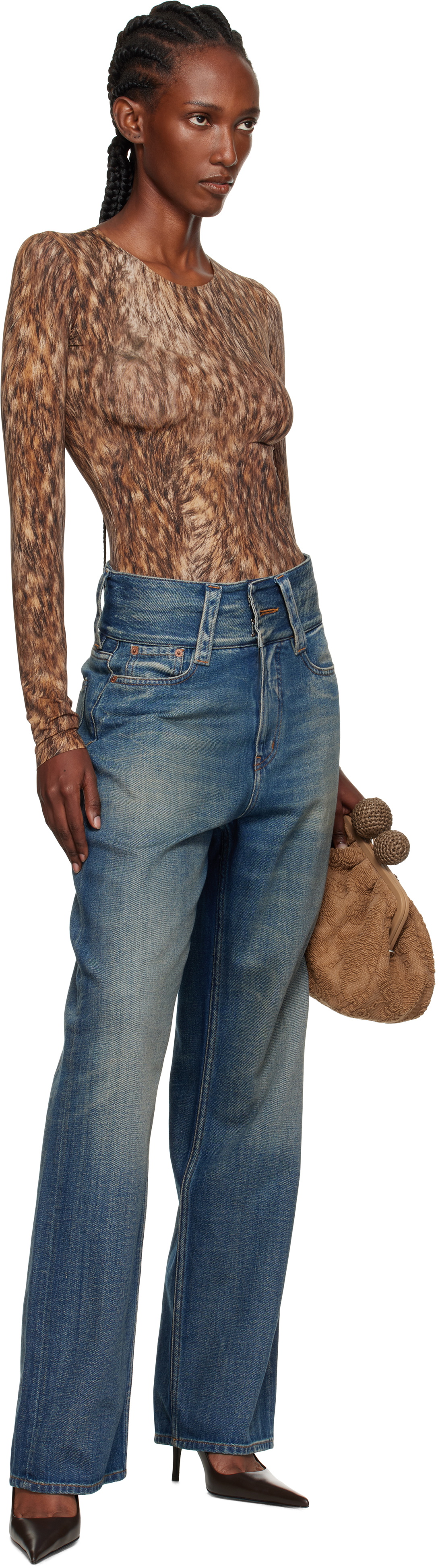 MM6 Maison Margiela Brown Printed Jersey Bodysuit