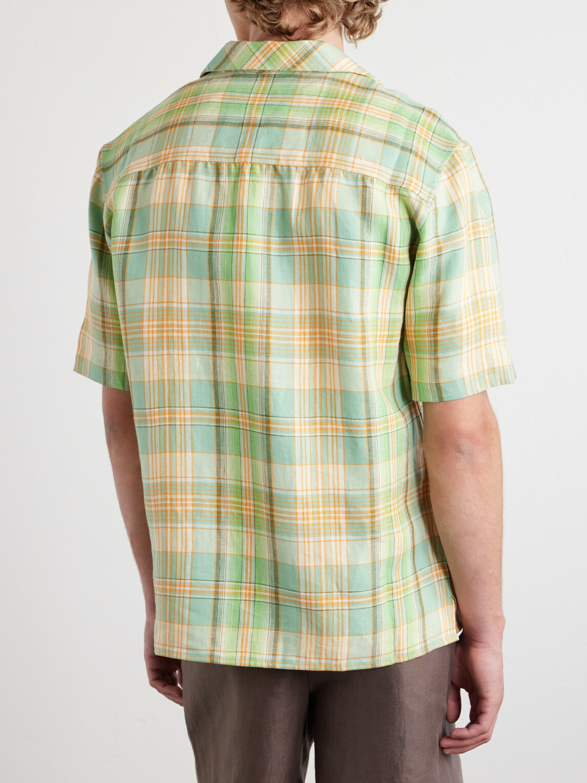 God's True Cashmere - Convertible-Collar Checked Linen Shirt - Green