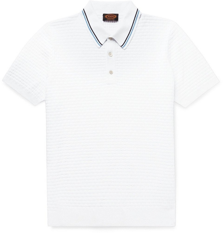 Photo: Tod's - Contrast-Tipped Basketweave Stretch-Cotton Polo Shirt - Men - White