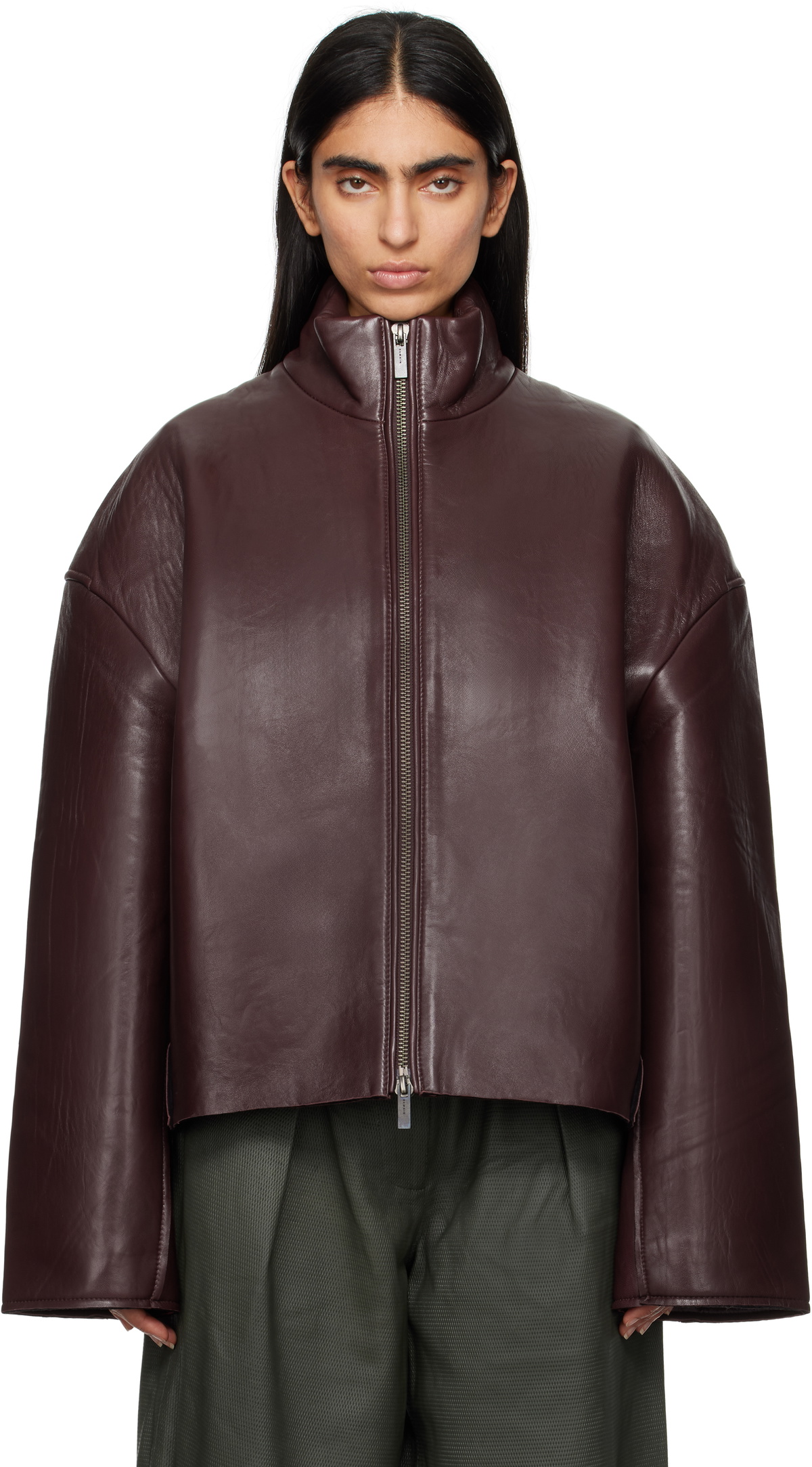 REMAIN Birger Christensen Burgundy Bonded Leather Jacket