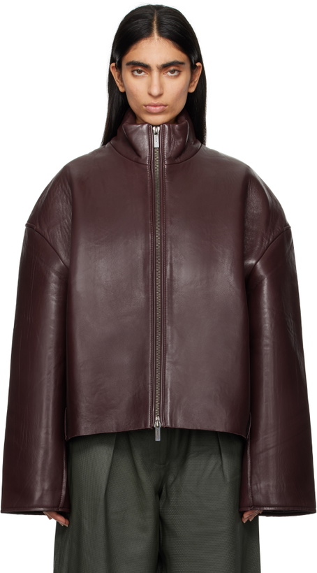 Photo: REMAIN Birger Christensen Burgundy Bonded Leather Jacket