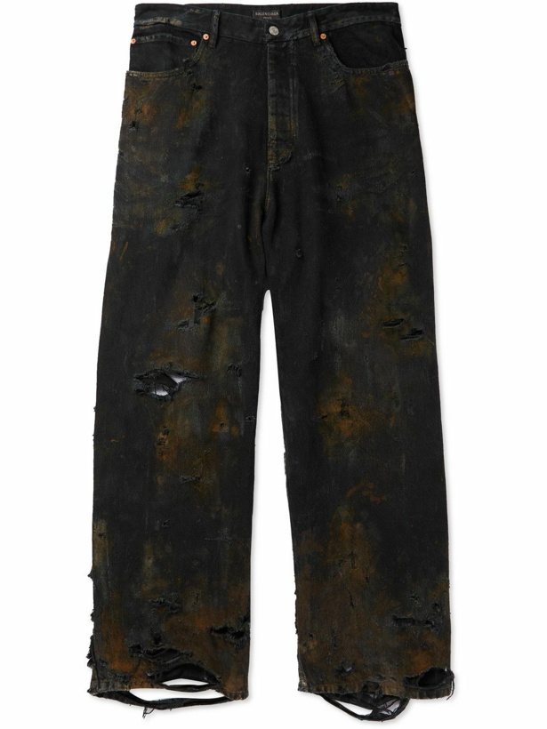 Photo: Balenciaga - Super Destroyed Wide-Leg Distressed Jeans - Black