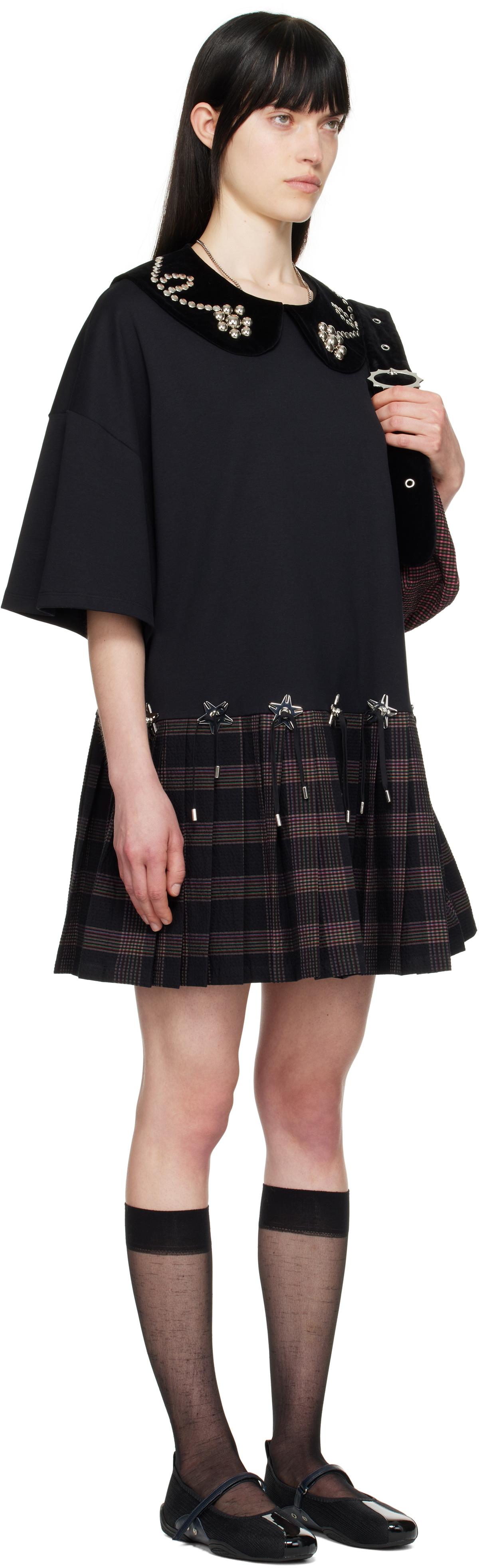Chopova Lowena Black Saltos Kilt Minidress