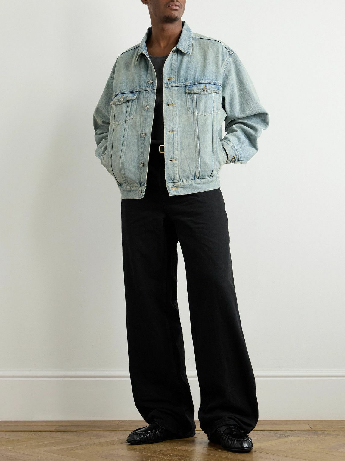 SAINT LAURENT - Distressed Denim Trucker Jacket - Blue