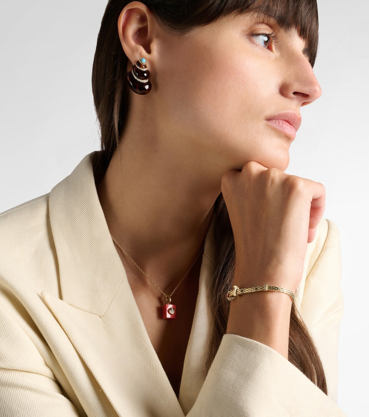 Yvonne Léon Coquillage 9kt gold earrings with diamonds and turquoise