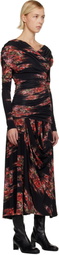 GANNI Black Floral Ruched Maxi Dress