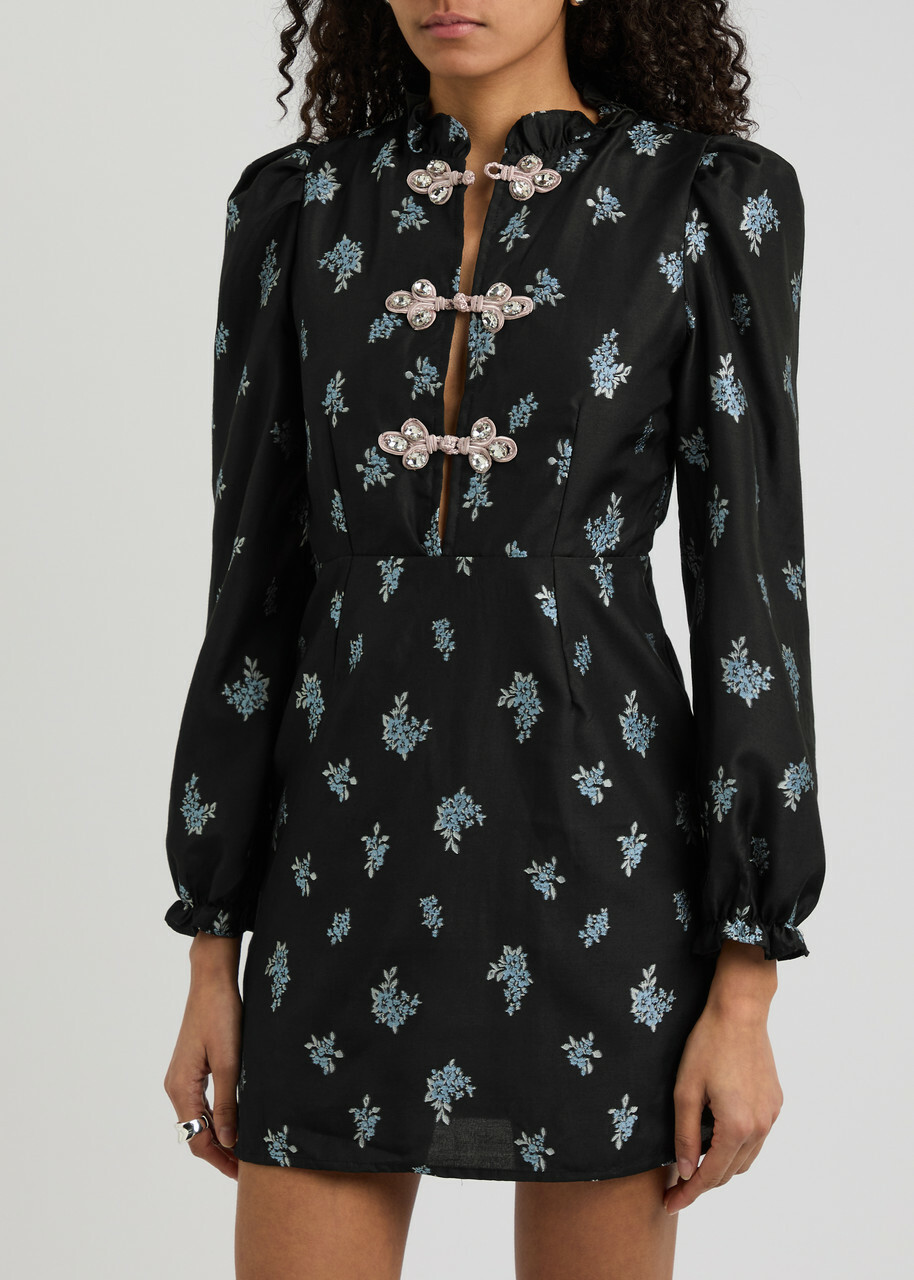 sister jane Black Dress Lサイズ 黒色 総柄 Sister Jane Onyx Floral-jacquard Mini Dress Blue Sister Jane