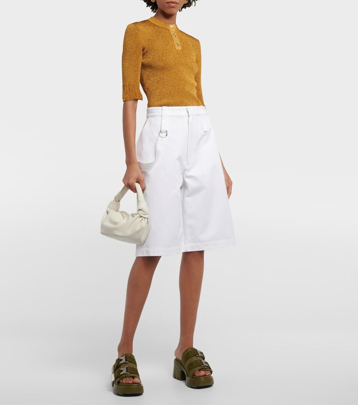 Bottega Veneta Flash Padded Technical Fabric Flat サンダル Bottega Veneta Flash Buckle Sandals in Grass | FWRD