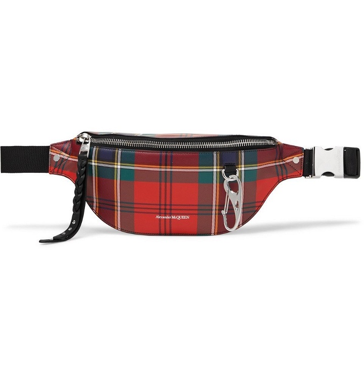 Photo: Alexander McQueen - Checked Leather Belt Bag - Red