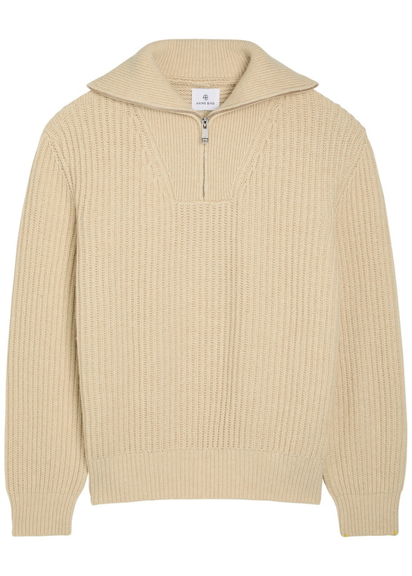 Photo: Anine Bing Sammy Ribbed Knit Jumper Beige