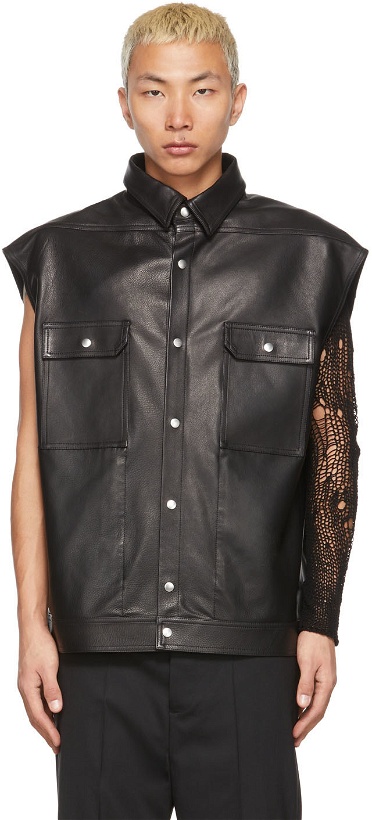 Photo: Rick Owens Black Leather Sleeveless Jumbo Outershirt Vest