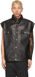 Rick Owens Black Leather Sleeveless Jumbo Outershirt Vest