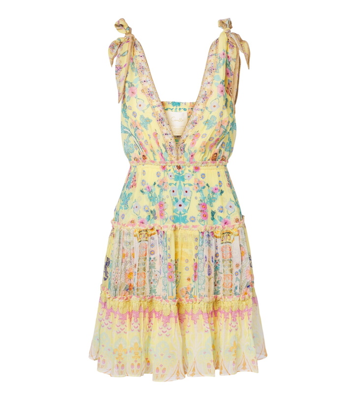 Photo: Camilla Floral embellished tiered silk minidress