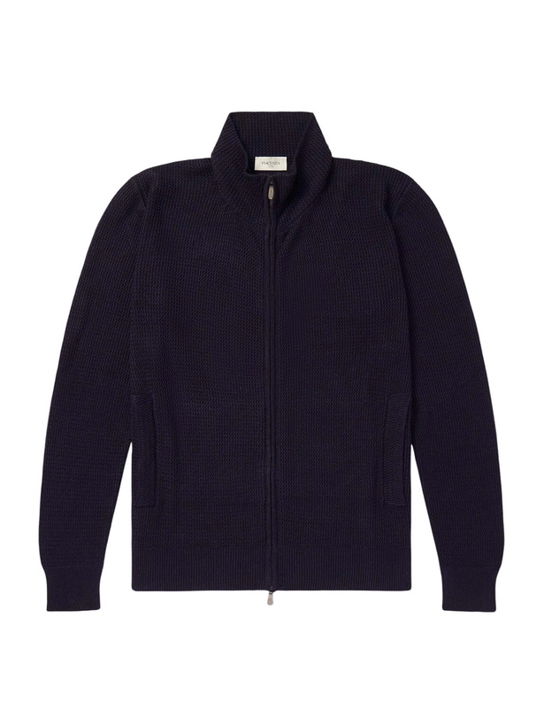 Photo: PIACENZA 1733 - Knitted Silk and Linen-Blend Zip-Up Cardigan - Blue