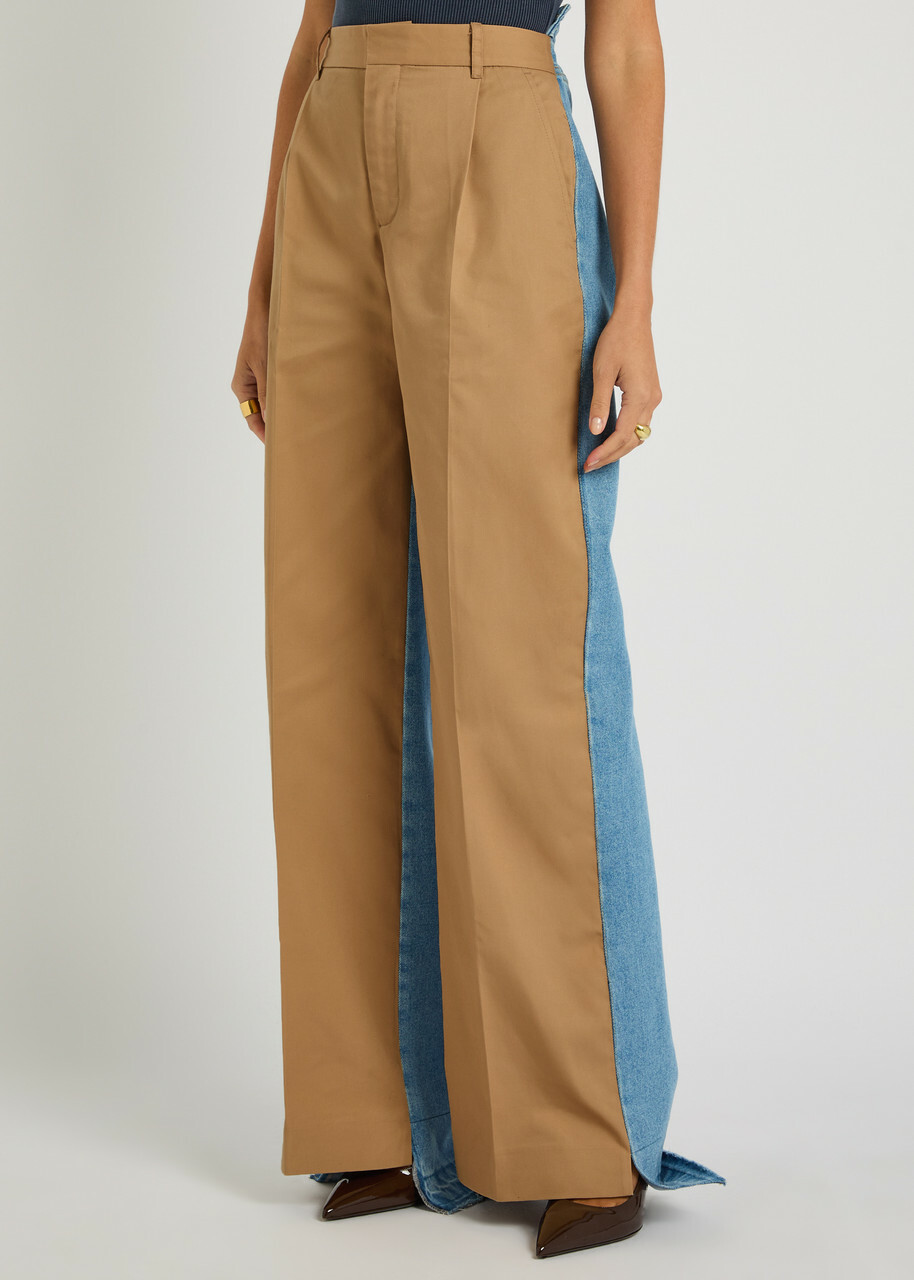 Bettter Panelled Straight-leg Cotton and Denim Trousers Camel
