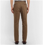 Beams F - Brown Slim-Fit Pleated Cotton and Linen-Blend Twill Suit Trousers - Men - Brown