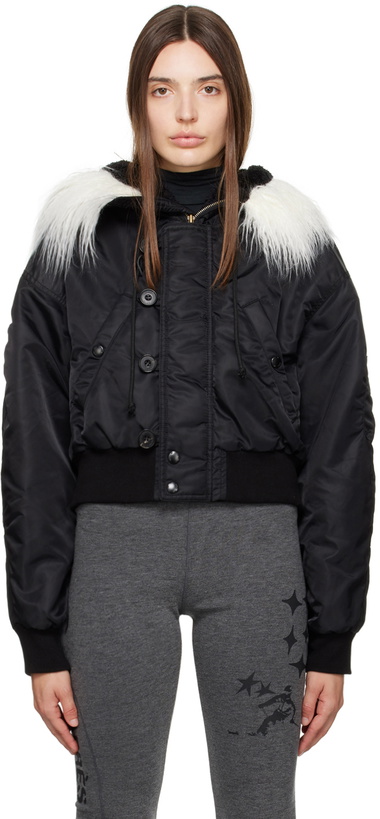 Photo: OPEN YY Black Paneled Bomber Jacket