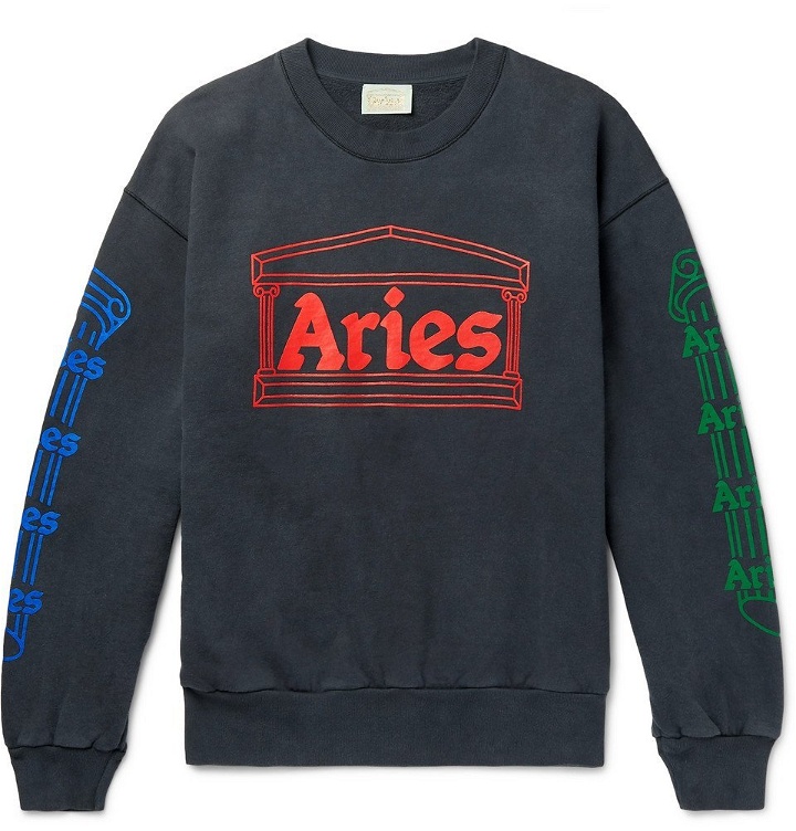 Photo: Aries - Logo-Print Fleece-Back Cotton-Jersey Sweatshirt - Black