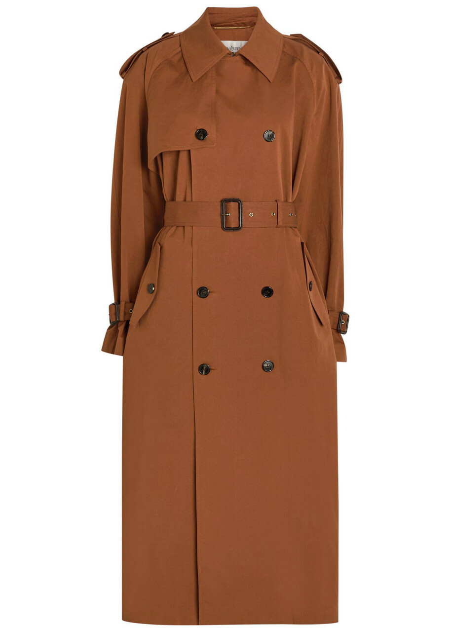 Saint Laurent Double-breasted Cotton and Silk-blend Trench Coat Moca