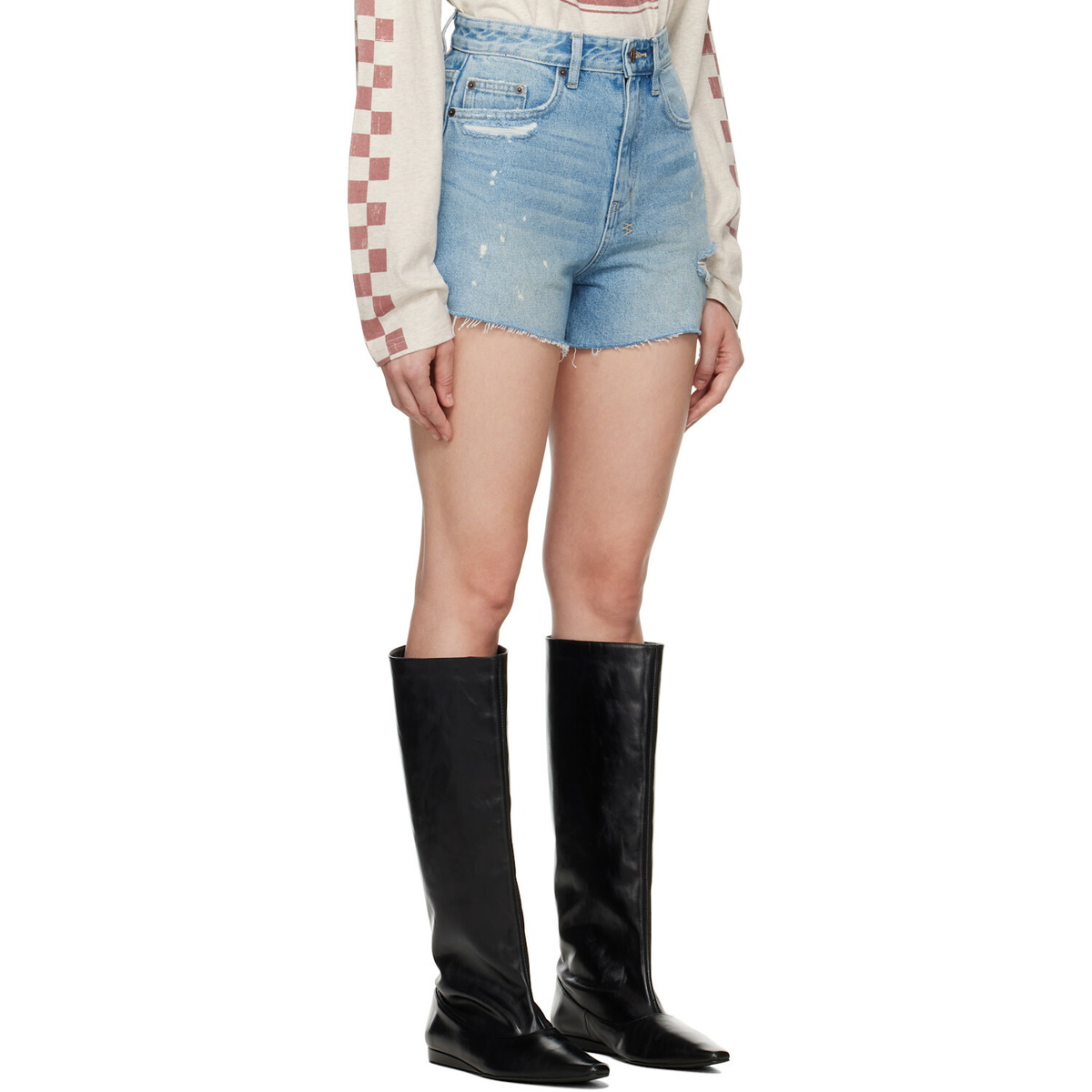 Ksubi Blue Rise N Hi Kut Out Surge Denim Shorts
