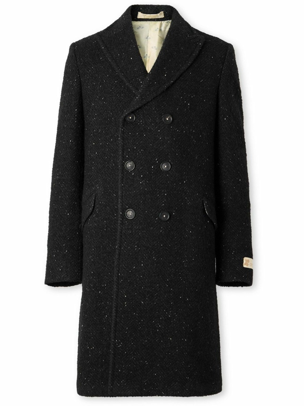 Photo: Massimo Alba - Double-Breasted Herringbone Bouclé Coat - Black