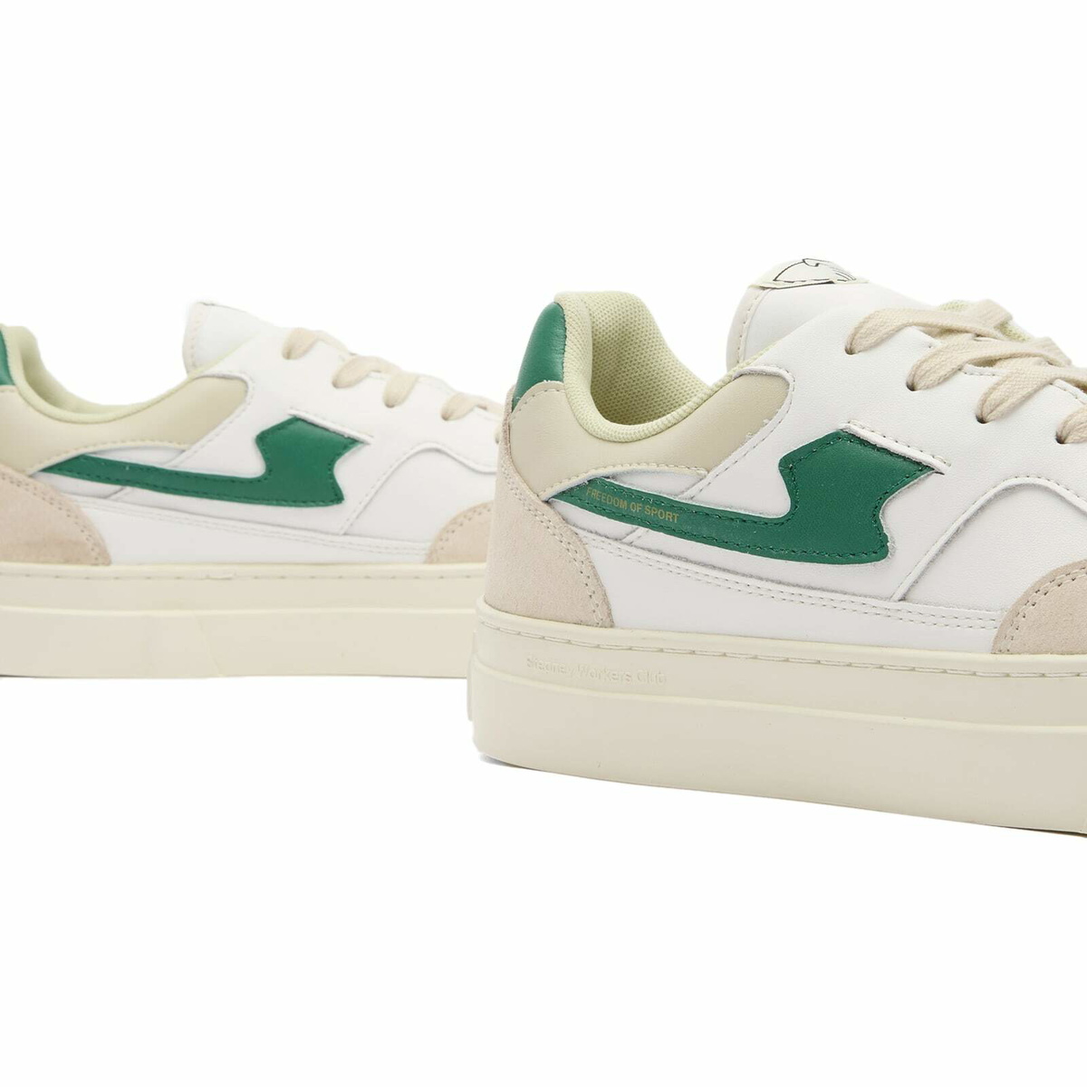 Stepney Workers Club Men's Pearl S-Strike Leather Sneaker in White/Spring Green