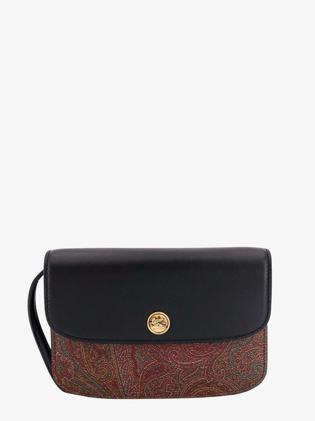 Etro Pegaso Grey/Black Paisley Printed Leather Shoulder Bag w/ Adjustable Strap