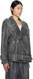 VAQUERA Gray Distressed Leather Jacket