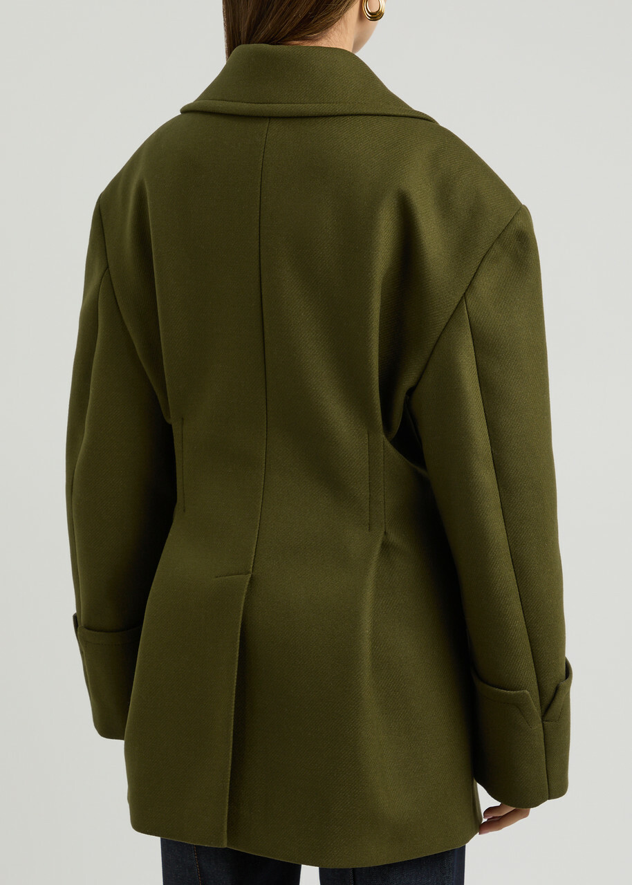 Remain BY Birger Christensen Double-breasted Wool-blend Peacoat Olive