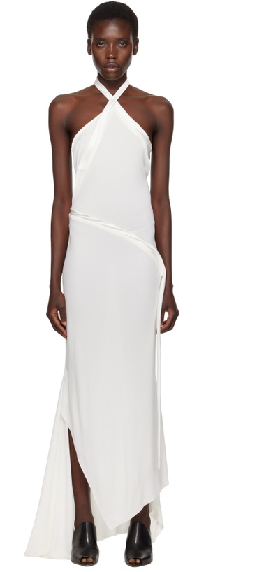 Photo: AARON ESH White Asymmetric Halter Maxi Dress