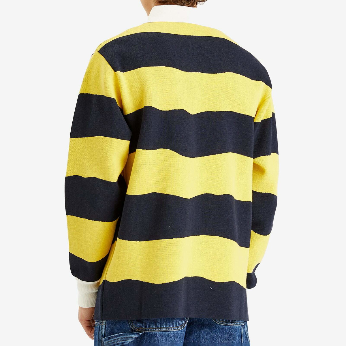 Late Checkout Men's Striped Rugby Polo in Yellow/Navy