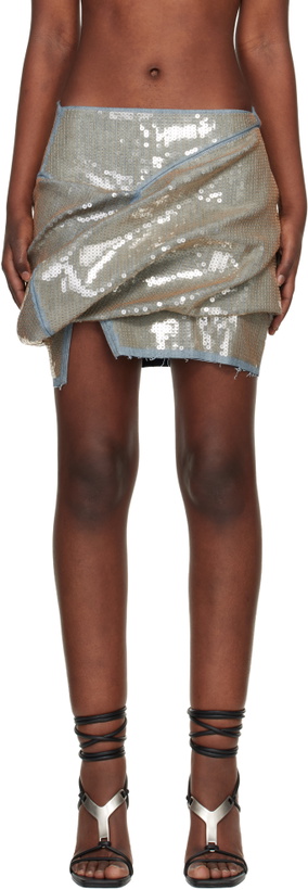 Photo: Rick Owens Blue & Beige Temple Draped Denim Miniskirt