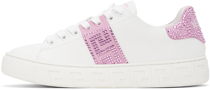 人気【VERSACE】WHITE AND PINK スニーカー Versace Women's Medusa Logo Pink & White Leather Sneakers