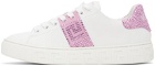 Versace White & Pink Crystal Greca Sneakers