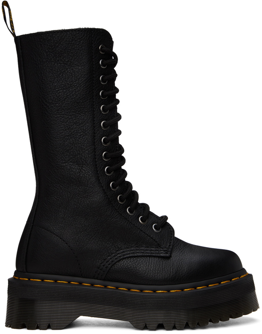 Dr. Martens Combat Boots Black Leather Tall Mid Calf 1914J Doc good Girls US 1 /EU 32