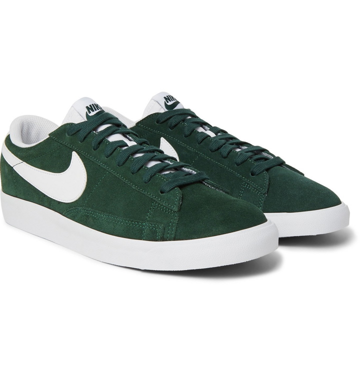 Photo: NIKE - Blazer Low Leather-Trimmed Suede Sneakers - Green