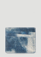 Logo Stitch Denim Print Card Holder in Blue