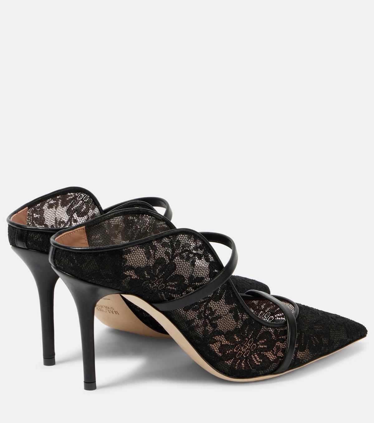 Malone Souliers Maureen 85 leather-trimmed lace mules