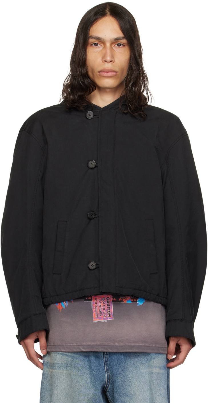 We11done: Black Oversized Faux-Shearling Denim Jacket