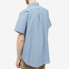 Engineered Garments Men's Popover Button Down Short Sleeve Shirt in Light Blue Chambray