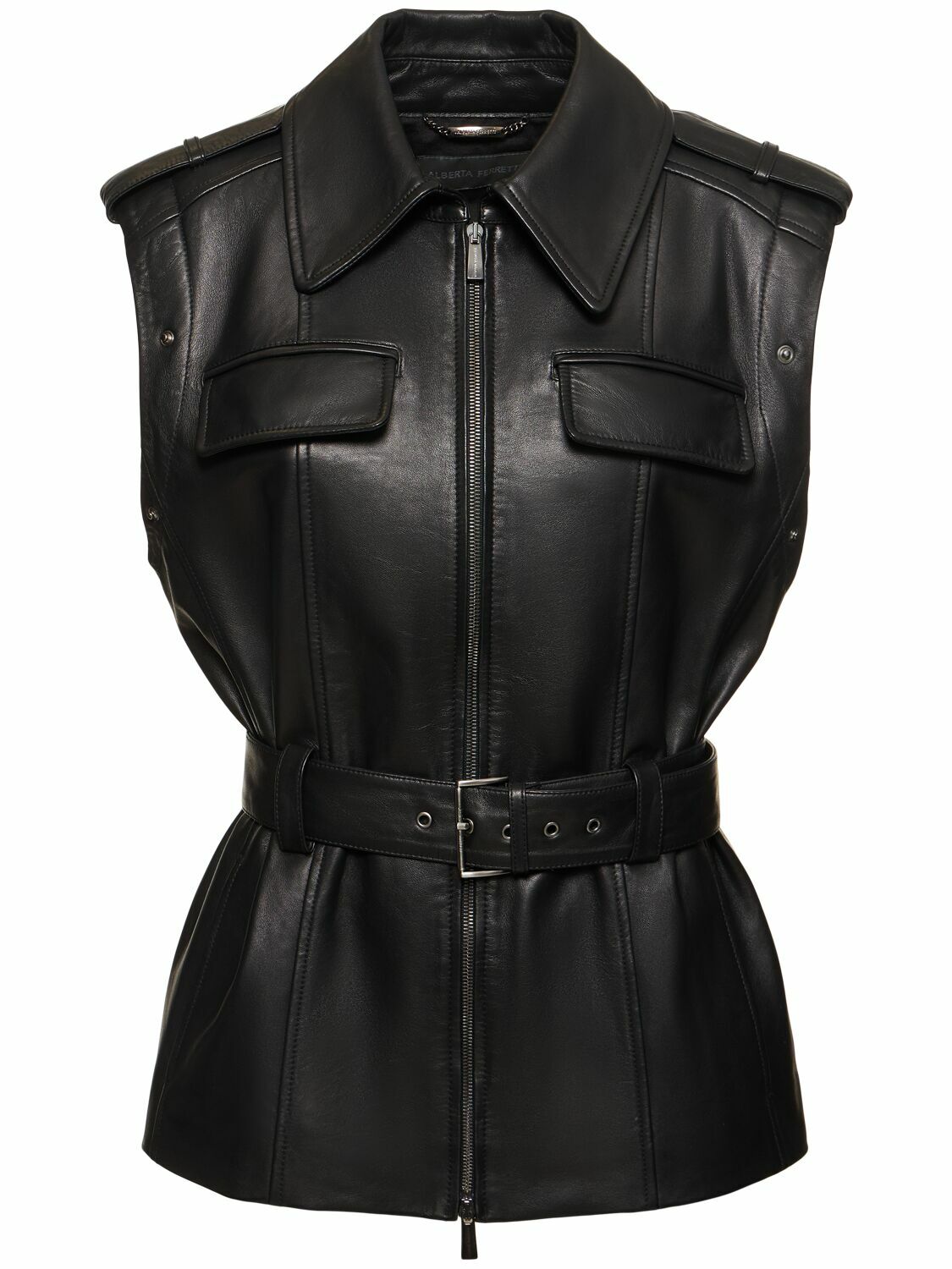 ALBERTA FERRETTI Belted Leather Jacket Alberta Ferretti