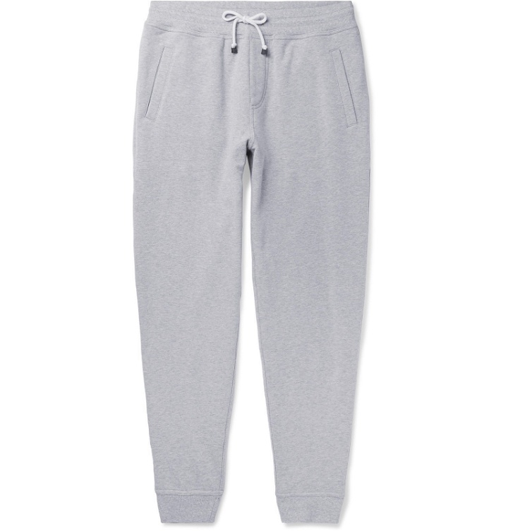 Photo: Brunello Cucinelli - Mélange Fleece-Back Stretch-Cotton Jersey Sweatpants - Gray