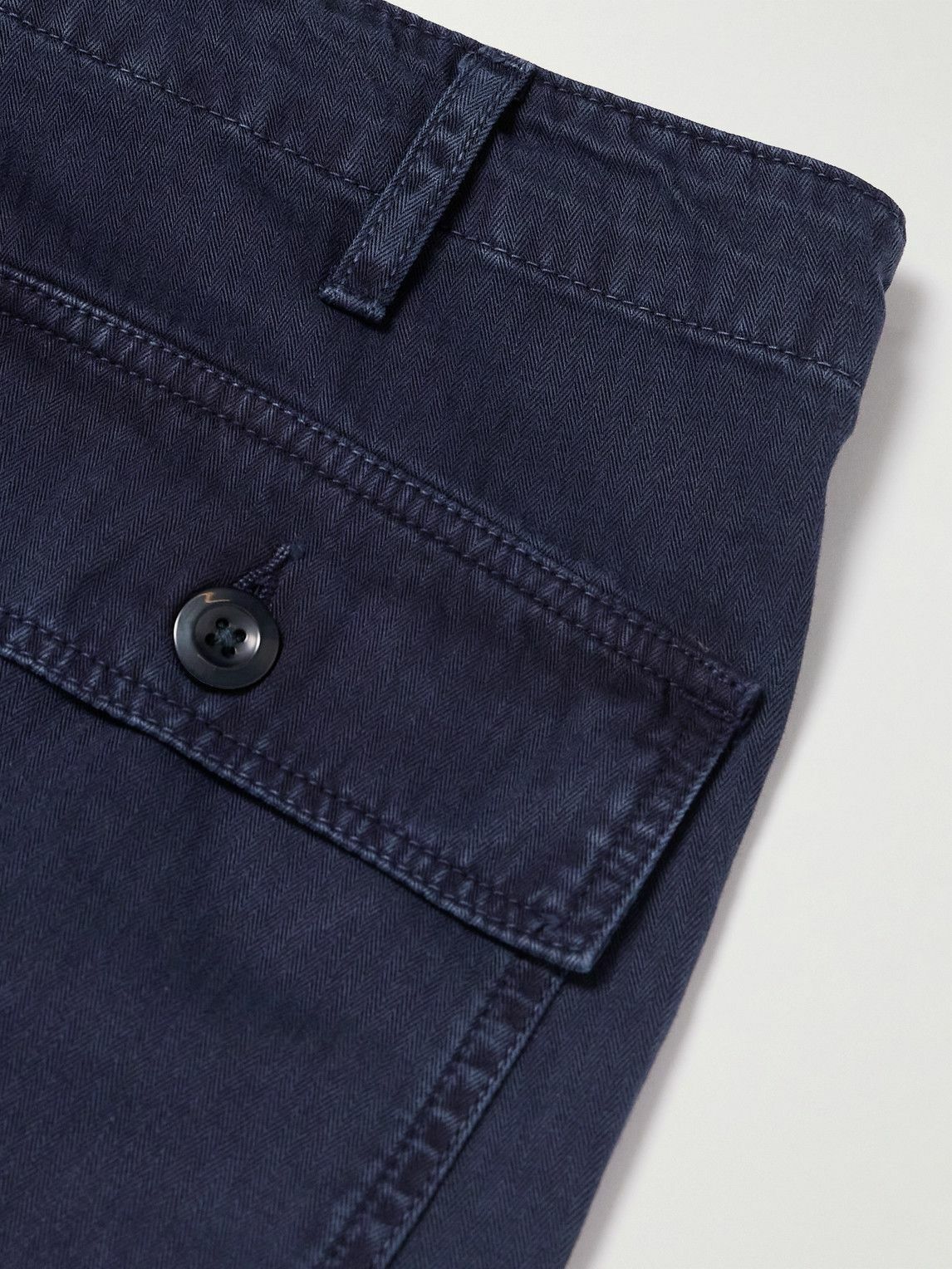Hartford - Fatigue Straight-Leg Garment-Dyed Herringbone Cotton-Gabardine Trousers - Blue