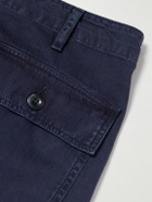 Hartford - Fatigue Straight-Leg Garment-Dyed Herringbone Cotton-Gabardine Trousers - Blue