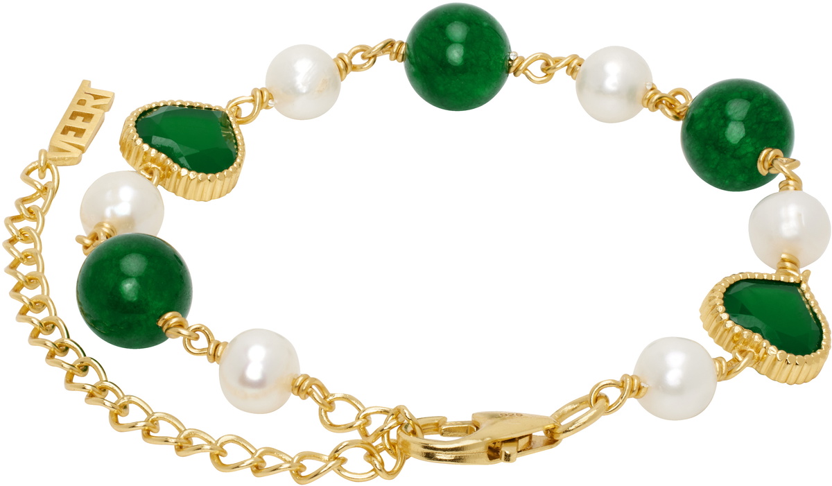 VEERT Gold & Green Onyx Freshwater Pearl Bracelet