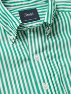 Drake's - Button-Down Collar Striped Cotton-Poplin Shirt - Green