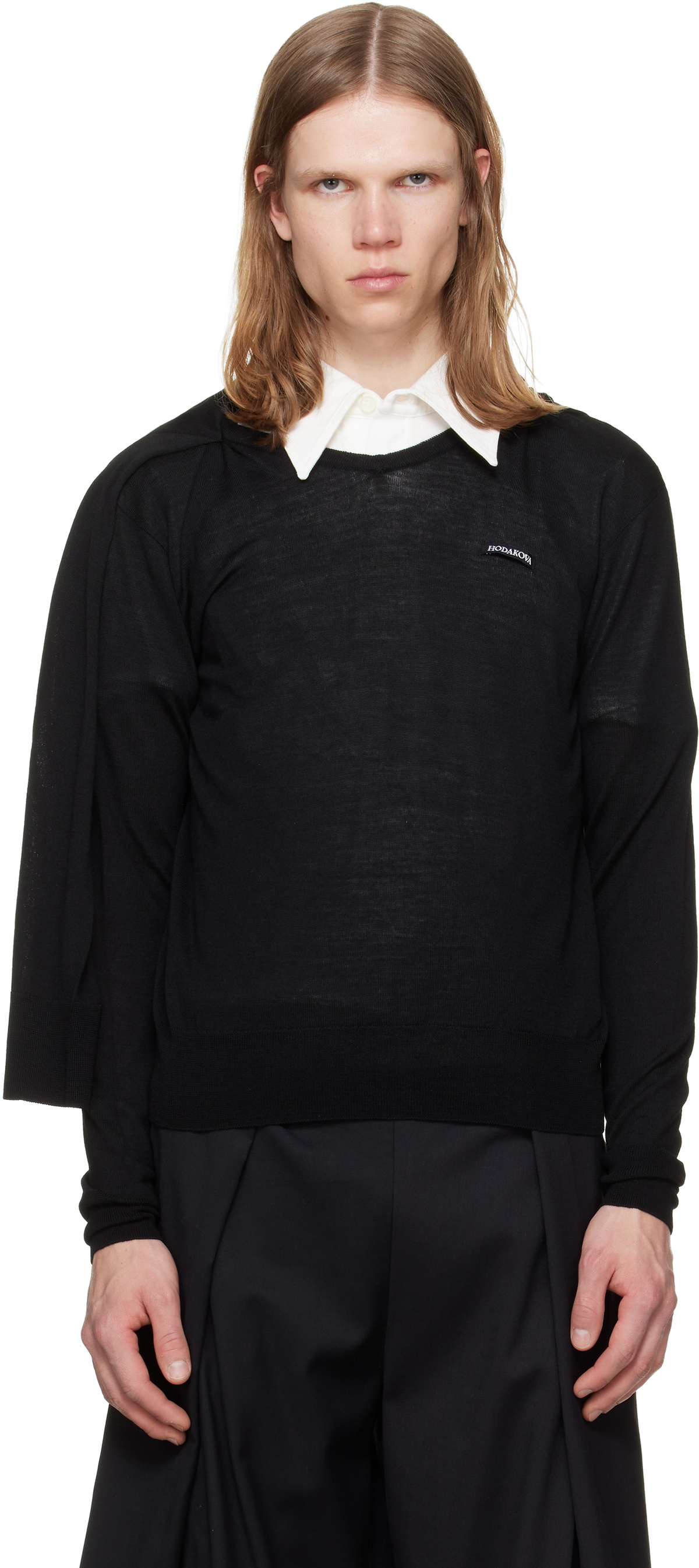 HODAKOVA Black Asymmetric Split T-shirt HODAKOVA