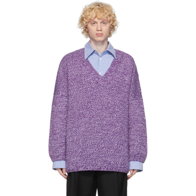 Photo: Loewe Purple and White Wool Oversized Sweater