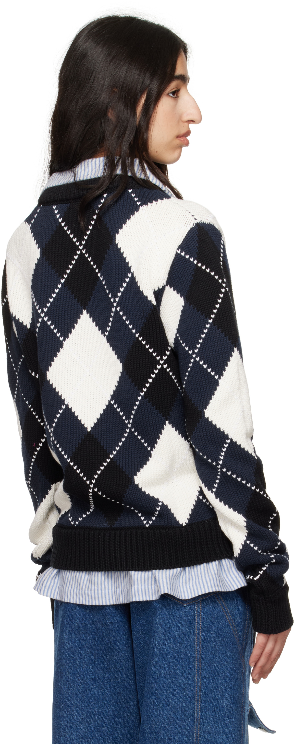 Charles Jeffrey LOVERBOY Navy & White Smart Sweater
