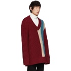 Calvin Klein 205W39NYC Burgundy Striped V-Neck Sweater